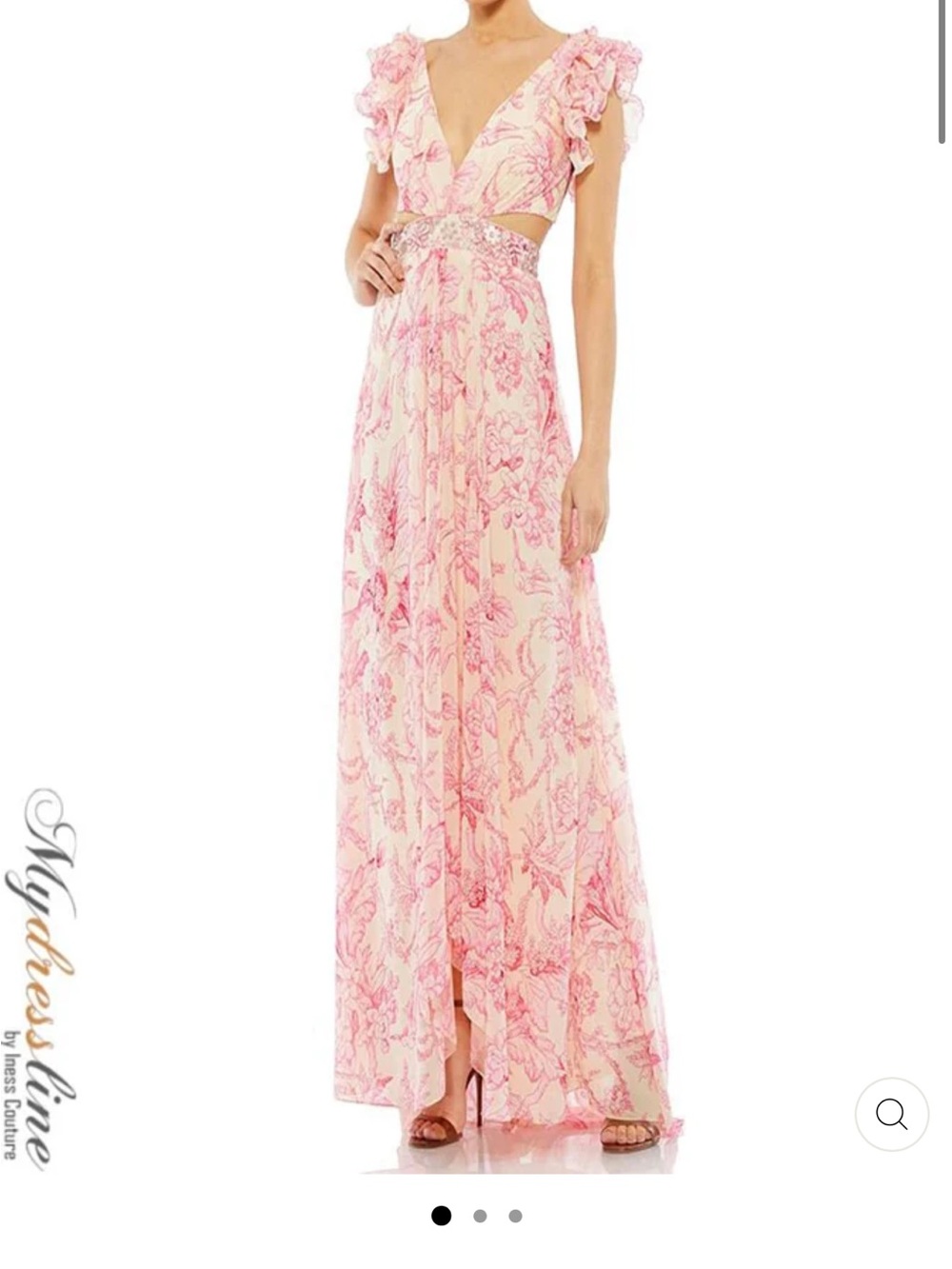 Mac Duggal Pink and Cream Floral Cutout Maxi Gown